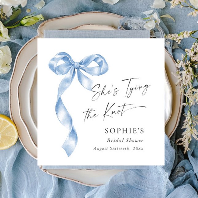 Elegant Dusty Blue Hand Drawn Bow Bridal Shower Napkin (Creator Uploaded)