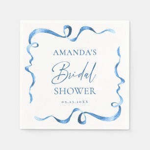 Elegant Dusty Blue Hand Drawn Bow Bridal Shower Napkin