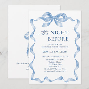 Elegant Dusty Blue Hand Drawn Bow Rehearsal Dinner Invitation