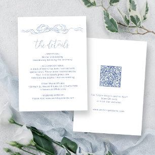 Elegant Dusty Blue Hand Drawn Bow Wedding Details Enclosure Card