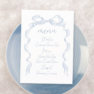 Elegant Dusty Blue Hand Drawn Bow Wedding Menu