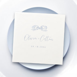 Elegant Dusty Blue Hand Drawn Bow Wedding Napkin