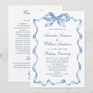 Elegant Dusty Blue Hand Drawn Bow Wedding Program