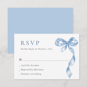 Elegant Dusty Blue Hand Drawn Bow Wedding RSVP Card