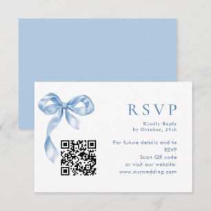 Elegant Dusty Blue Hand Drawn Bow Wedding RSVP Card
