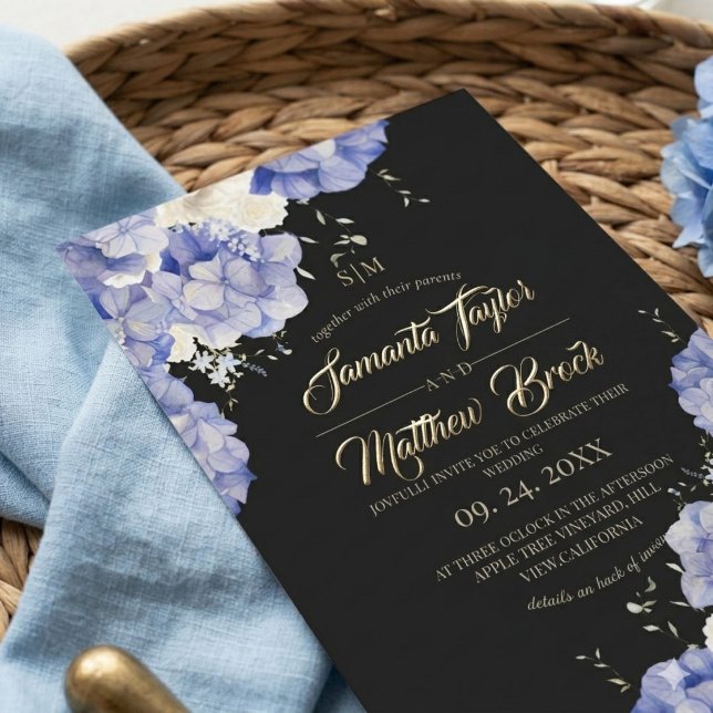 Elegant Dusty Blue Hydrangea Wedding Invitation (Creator Uploaded)