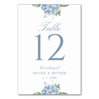 Elegant Dusty Blue Hydrangea Wedding Table Number
