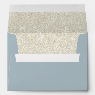 Elegant Dusty Blue Ivory Glitter Beach Wedding Envelope