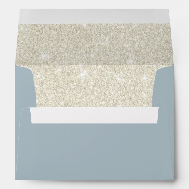 Elegant Dusty Blue Ivory Glitter Beach Wedding Envelope (Back (Bottom))