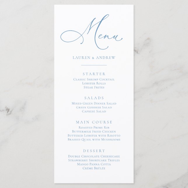 Elegant Dusty Blue Light Blue Minimalist Flat Menu (Front)
