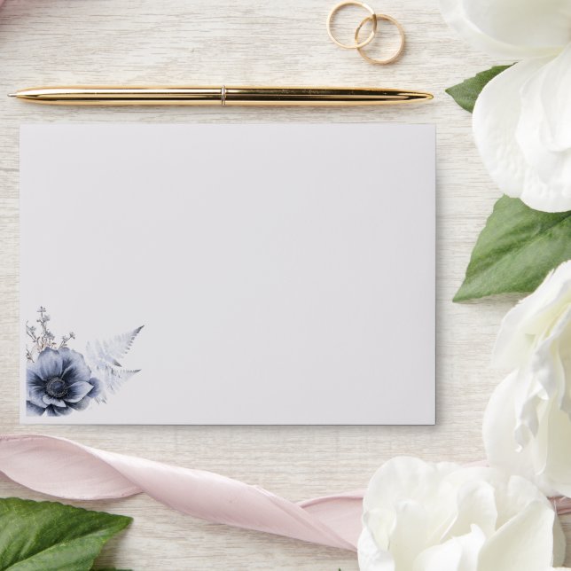 Elegant Dusty Blue Light Grey Floral Wedding  Envelope (Wedding)