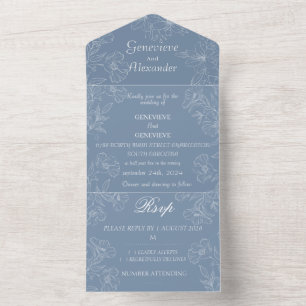 Elegant Dusty Blue Lily All In One Wedding Invites