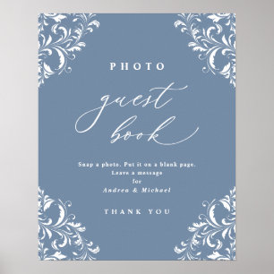 Élégant Dusty Blue Mariage Photo Livre d'or Signal
