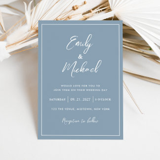 Elegant Dusty Blue Minimal Calligraphy Wedding Invitation