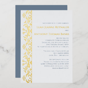 Elegant Dusty Blue Minimalist Classic Filigree