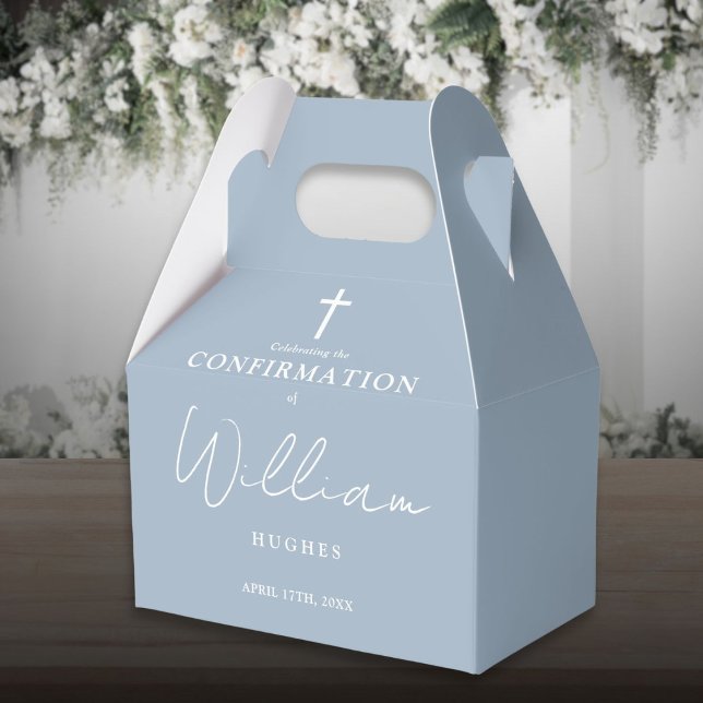 Elegant Dusty Blue Minimalist Confirmation Favor Box (Elegant Dusty Blue Minimalist Confirmation Favor Boxes)