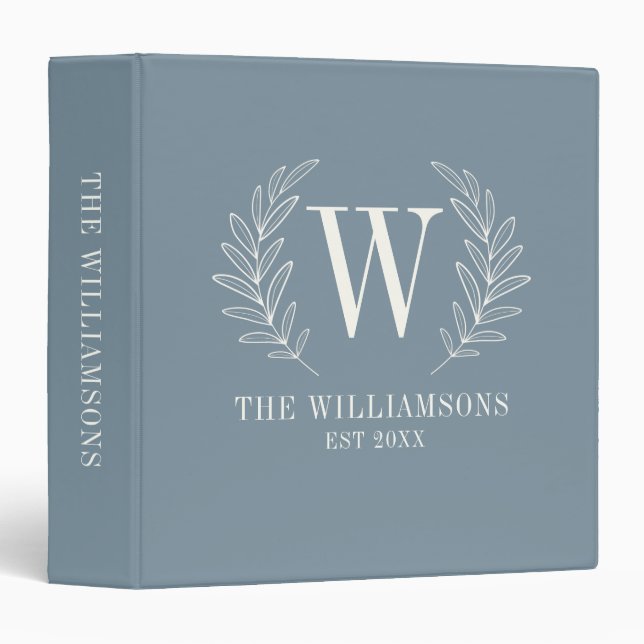 Elegant Dusty Blue Modern Monogram Binder (Front/Spine)