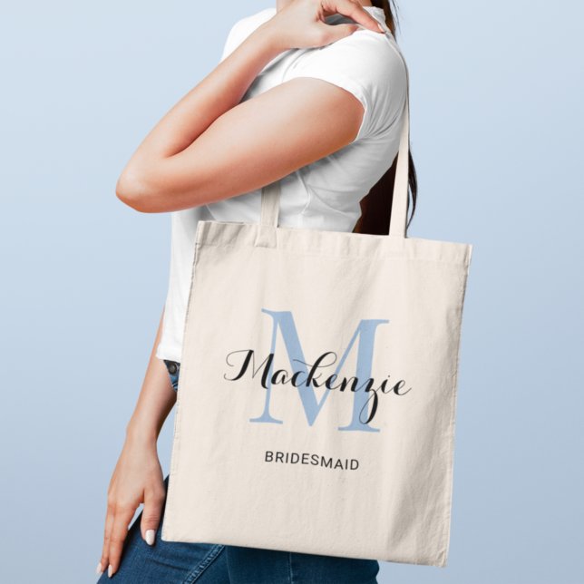 Elegant Dusty Blue Monogram Bridesmaid Tote Bag (Creator Uploaded)