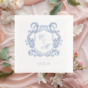 Elegant Dusty Blue Monogram Crest Wedding Napkin