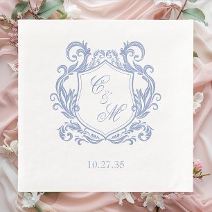 Elegant Dusty Blue Monogram Crest Wedding Napkin