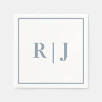 Elegant Dusty Blue Monogram Initials Wedding