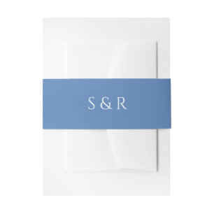 Elegant Dusty Blue Monogram Invitation Belly Band