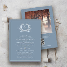Elegant Dusty Blue Monogram Photo Overlay Wedding