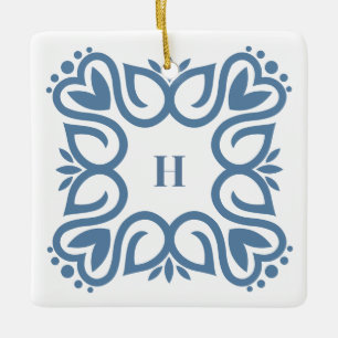 Elegant Dusty Blue Monogram Script Ceramic Ornament