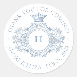 Elegant Dusty Blue Monogram Wedding Sticker