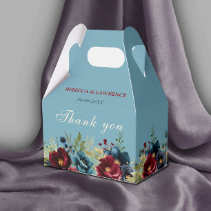 Elegant dusty blue navy burgundy floral wedding favor box