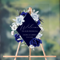 Elégant Dusty Blue Navy Floral Mariage Bienvenue