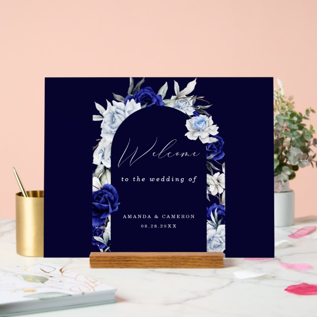 Elégant Dusty Blue Navy Floral Mariage Bienvenue (Mariage)