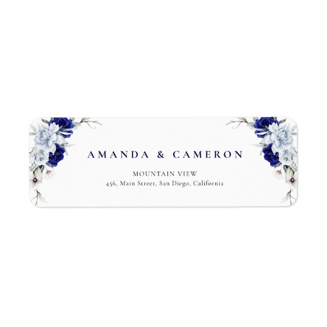 Elegant Dusty Blue Navy Floral Wedding Address (Devant)