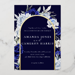 Elegant Dusty Blue Navy Floral Wedding Arch Gold 