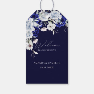 Elegant Dusty Blue Navy Floral Wedding Gift Tags