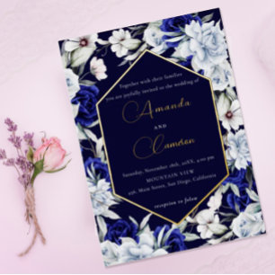 Elegant Dusty Blue Navy Floral Wedding Gold 