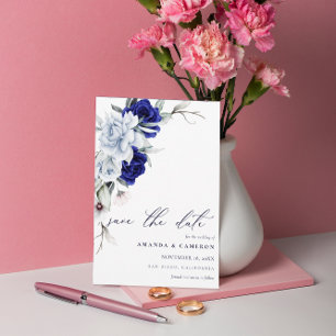 Elegant Dusty Blue Navy Floral Wedding Save The Date
