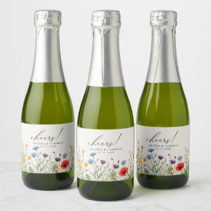 Elegant Dusty Blue Navy Floral Wedding  Sparkling Wine Label