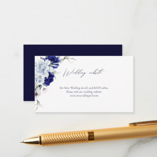 Elegant Dusty Blue Navy Floral Wedding Website  Enclosure Card