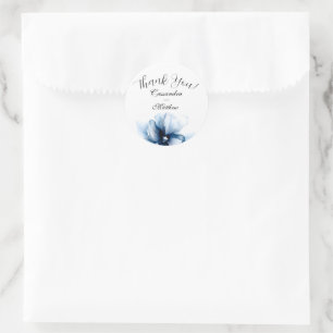 Elegant Dusty Blue Navy  Flowers Wedding  Classic Round Sticker
