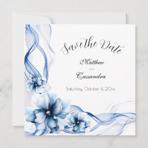 Elegant Dusty Blue Navy Flowers Wedding Save The Date