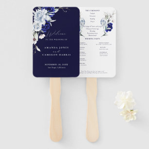 Elegant Dusty Blue Navy Wedding Ceremony Program Hand Fan