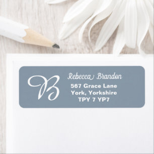 Elegant Dusty Blue Nom Monogram Adresse de retour