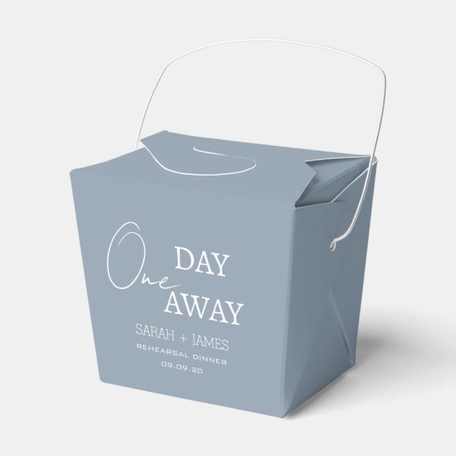 Elegant Dusty Blue One Day Away Rehearsal Dinner  Favor Box (Front Side)