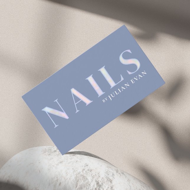 Elegant Dusty Blue Opal Holographic Nail Business Card (Creator Uploaded)