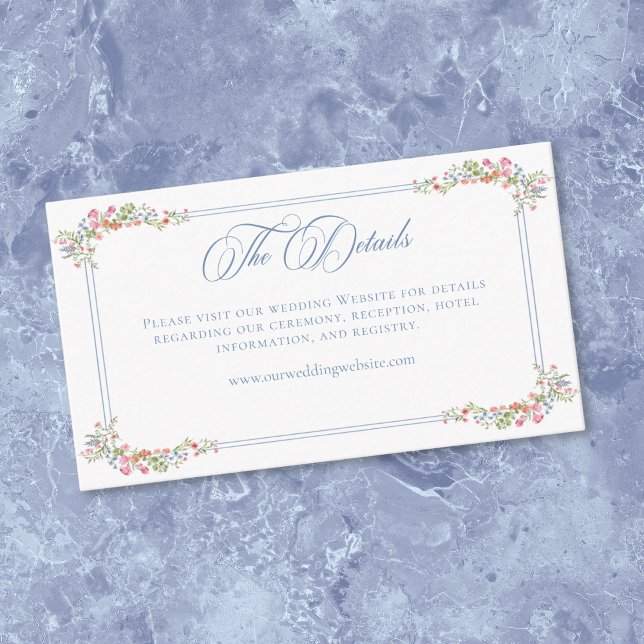 Elegant Dusty Blue Pastel Wildflower Crest Wedding Enclosure Card (Elegant Dusty Blue Pastel Wildflower Crest Wedding Enclosure Card)