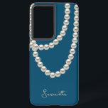 Elegant dusty blue Pearl necklace Samsung Galaxy Case<br><div class="desc">Elegant dusty blue Samsung Galaxy Case featuring a silver pearl necklace in watercolor. It’s very easy to customize,  with with your personal details.</div>