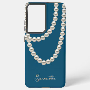 Elegant dusty blue Pearl necklace Samsung Galaxy Case