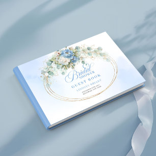 Elegant Dusty Blue Peonies Eucalyptus Gold Bridal  Guest Book