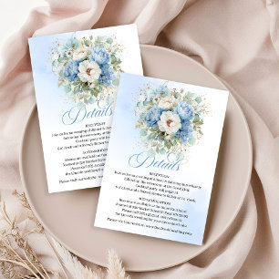 Elegant Dusty Blue Peonies Gold Wedding Details  Enclosure Card